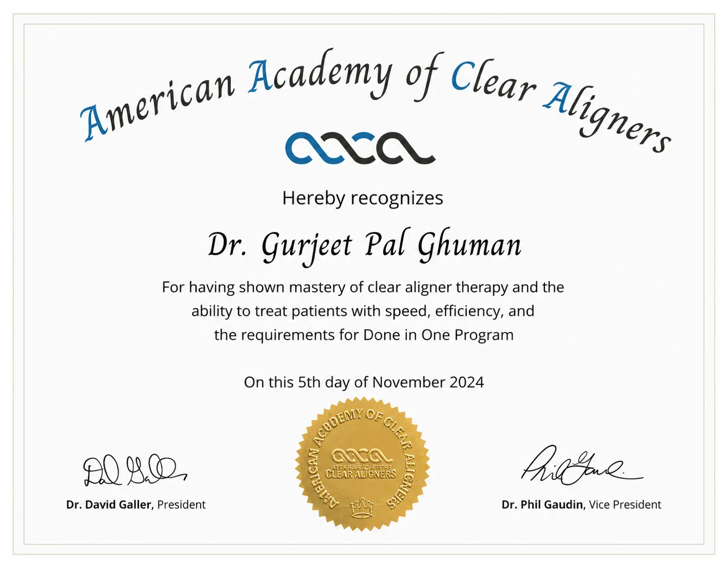 dr gurjeet pal ghuman done in one program certificate