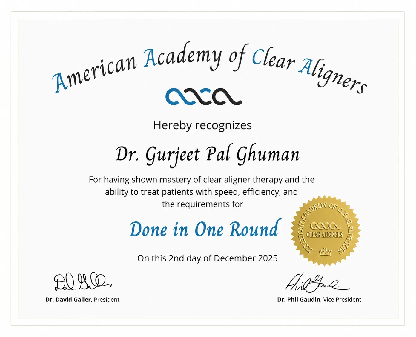 dr gurjeet pal ghuman done in one round certificate 2025