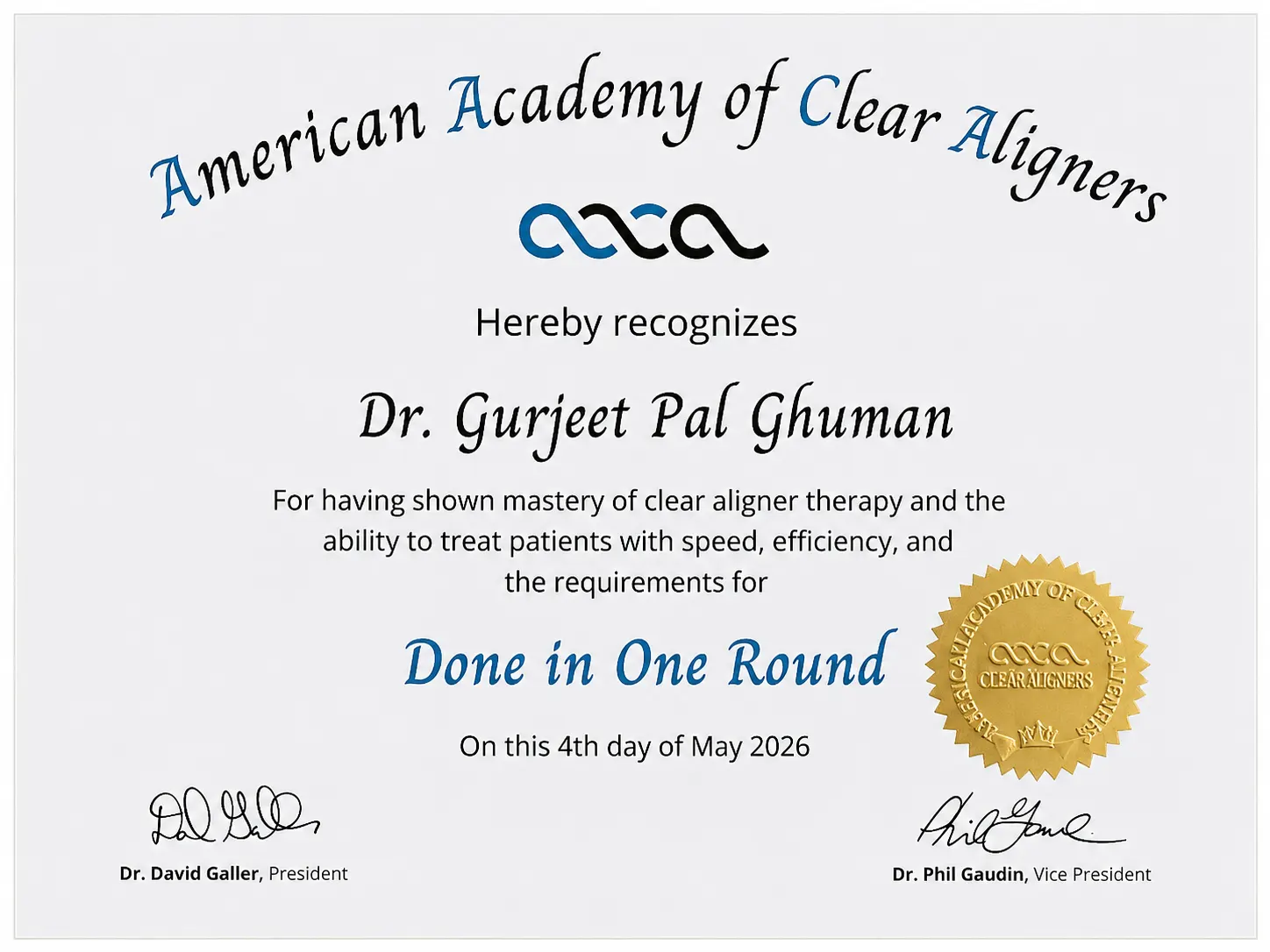 dr gurjeet pal ghuman done in one round certificate 2026